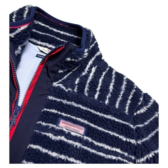 Vineyard Vines SHERPA The Shep Shirt Striped Fleece Blue Jacket Womens Medium - Picture 4 of 6